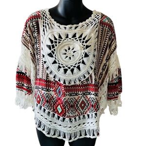 NWT Bohemian Cotton Crochet Fringe Top. Size L